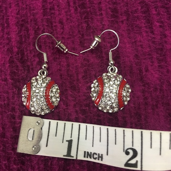 Crystal Rhinestone Baseball Earrings - Picture 6 of 8